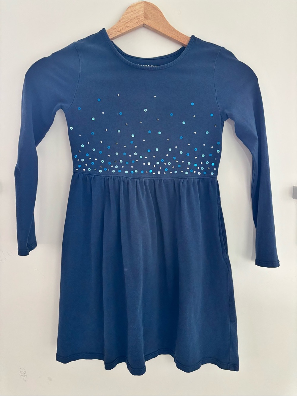 Lands' End Navy Dress with Blue and Silver Dot Accents